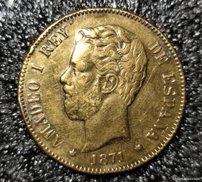 Monedas de España: España Amadeo I - 5 Pesetas 1871*(18-71) SD M. ¿Cobre? ¿Prueba? EBC- 25 gr. Muy rara Lote 160
